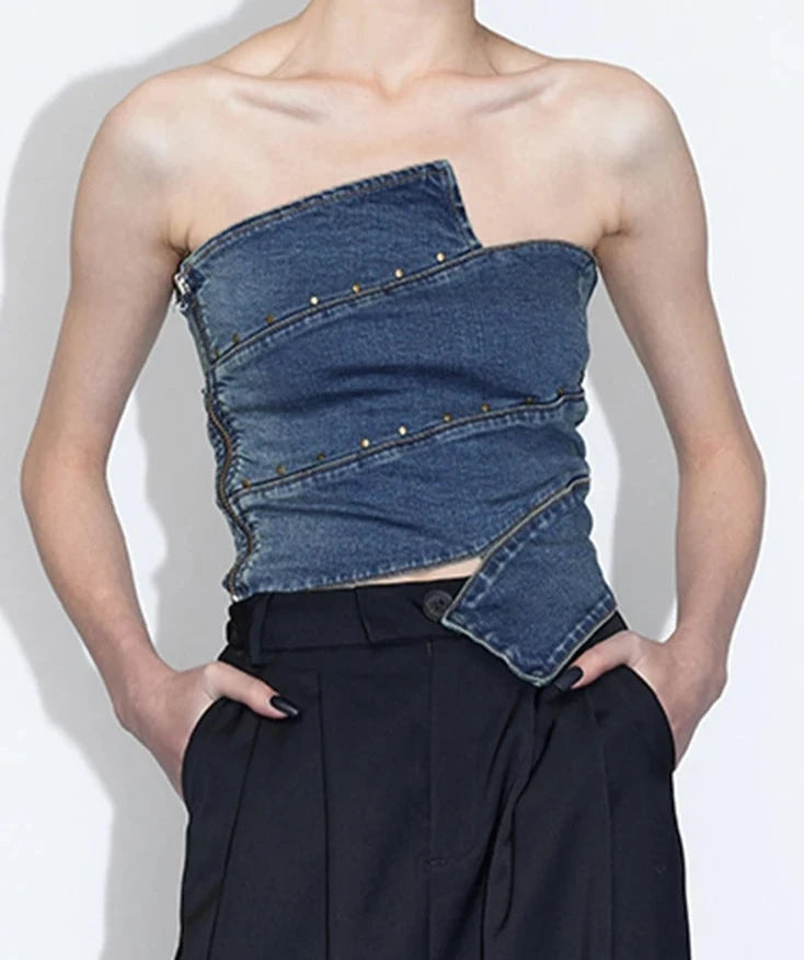 Cropped Denim Sem Alça Ray